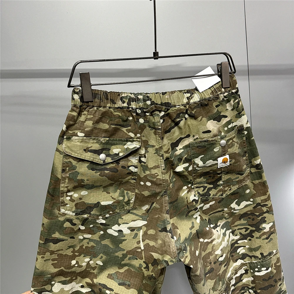 Urban Camo Cargo Pants Men Hiphop Streetwear Loose Fit Adjustable Waistband Cotton Oversized2025 Youth Trendy Tactical Style
