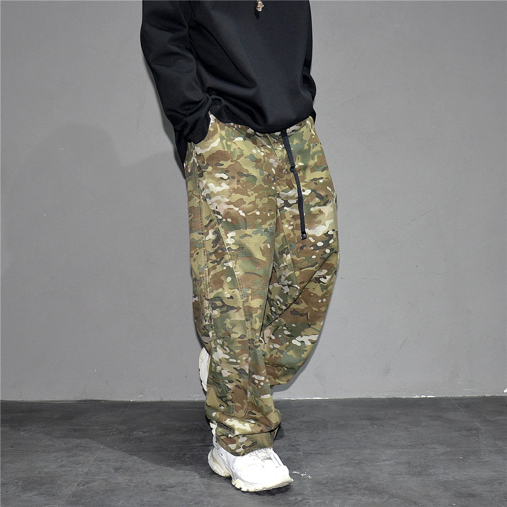Urban Camo Cargo Pants Men Hiphop Streetwear Loose Fit Adjustable Waistband Cotton Oversized2025 Youth Trendy Tactical Style