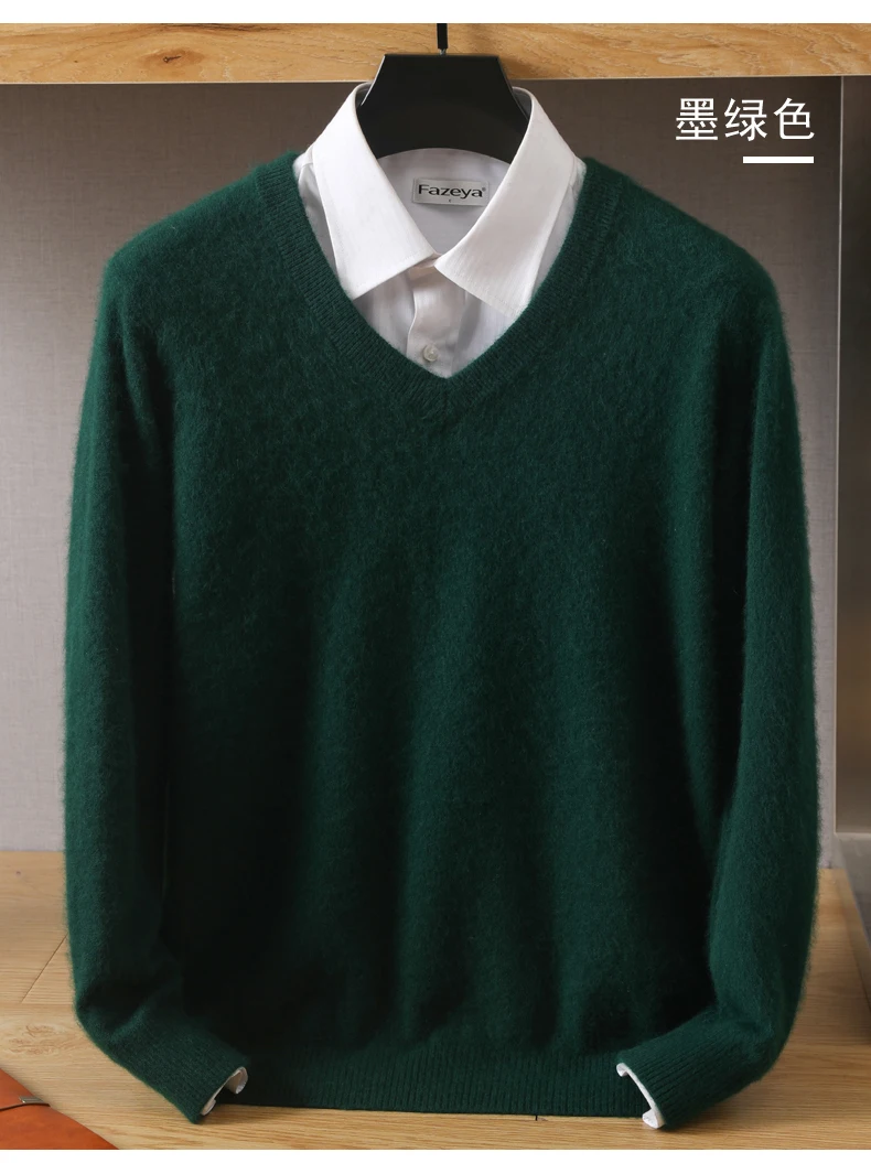 Men's 100% Pure Mink Cashmere Sweater V-Neck Pullover Knitted Large Size Mink Sweater Winter New Tops Longsleeve Fashion Highend