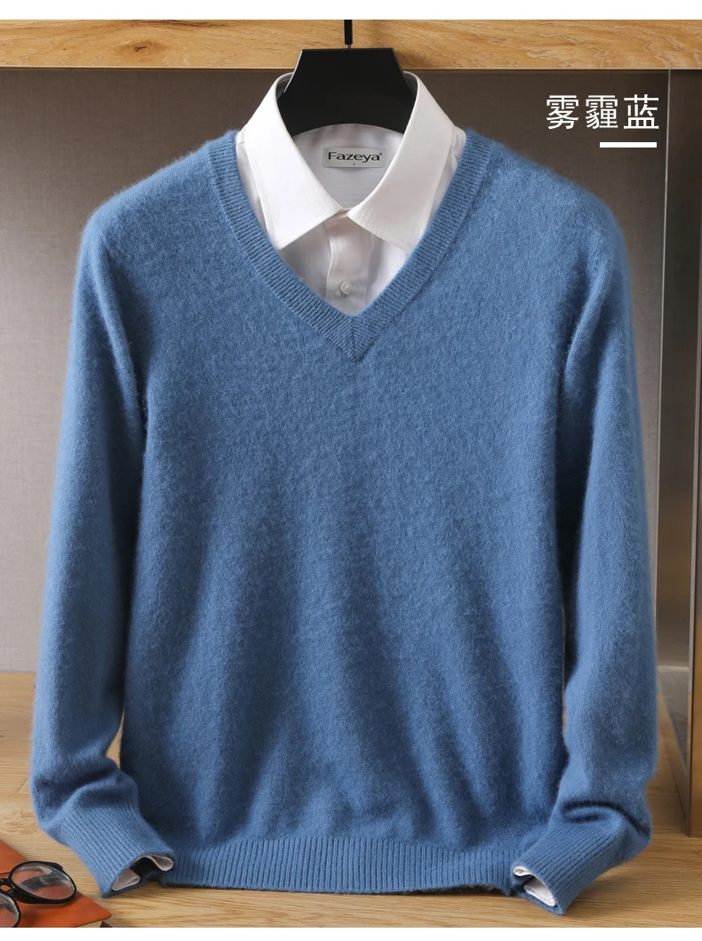 Men's 100% Pure Mink Cashmere Sweater V-Neck Pullover Knitted Large Size Mink Sweater Winter New Tops Longsleeve Fashion Highend
