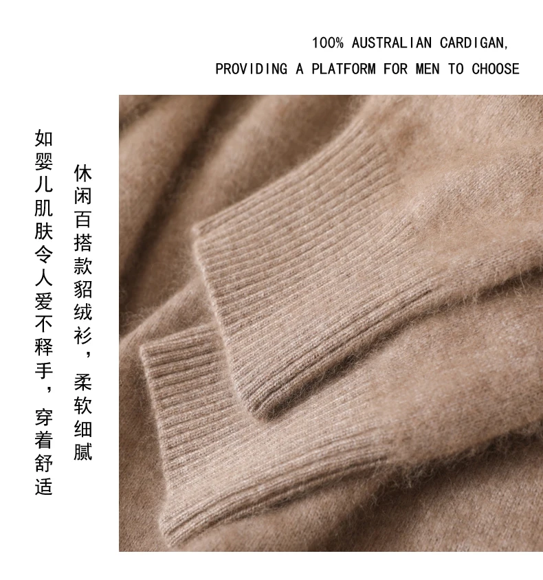 Men's 100% Pure Mink Cashmere Sweater V-Neck Pullover Knitted Large Size Mink Sweater Winter New Tops Longsleeve Fashion Highend