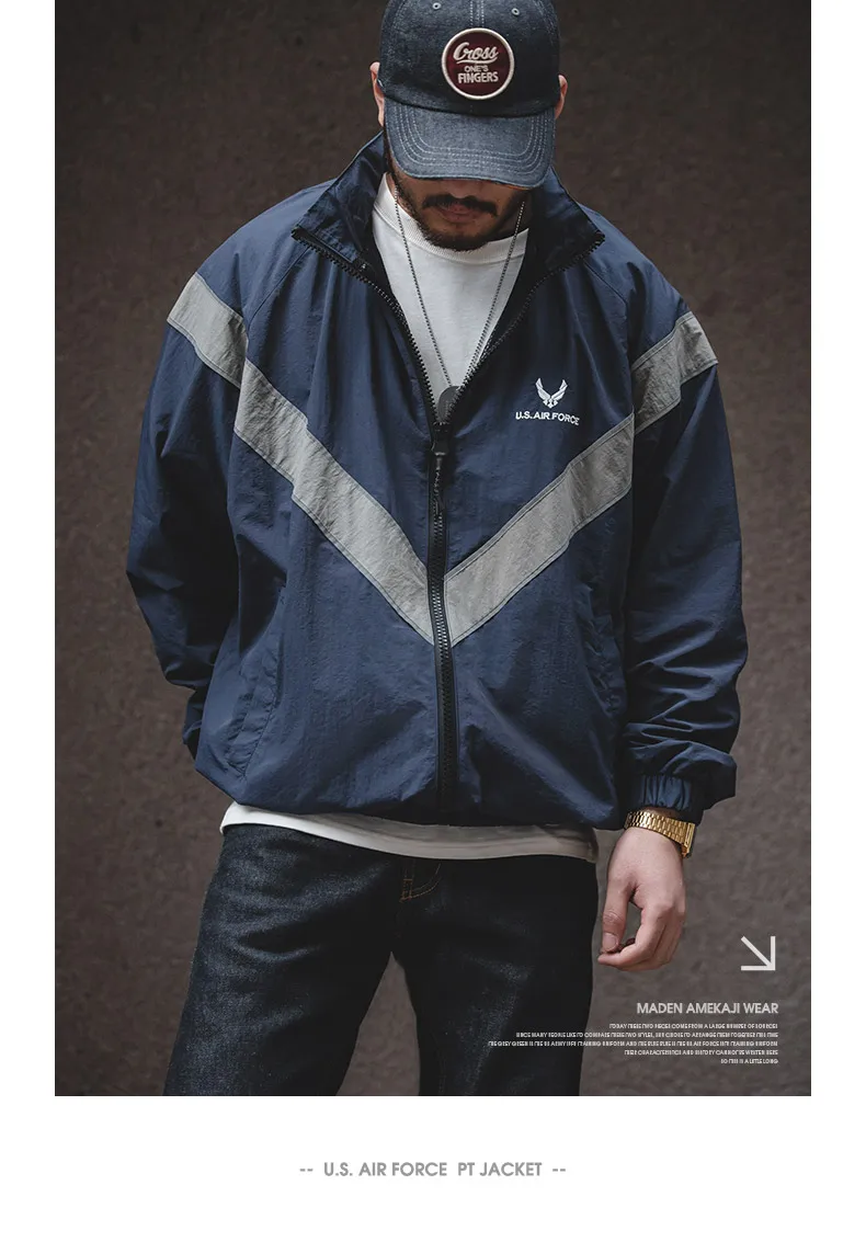 Maden Bomber Jackets For Men Vintage Training Coat Vibe Wind Reflective Hooded Quick-drying Jacket Male Blue