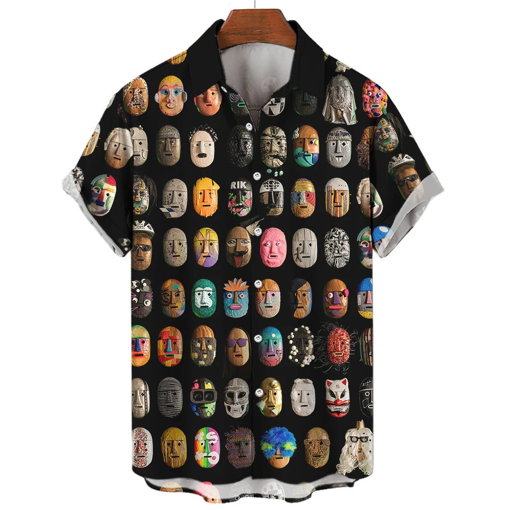 3d Mask Print Men's Shirt Summer lucha libre Short Sleeve Shirt Casual Hawaiian Shirt For Men Loose Clothing Mexican Wrestling