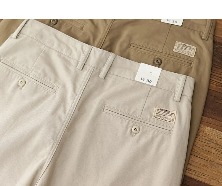 2024 Spring and Autumn New American Retro Woven Twill Chino Cargo Pants Men's Simple 100% Cotton Washed Casual Straight Trousers