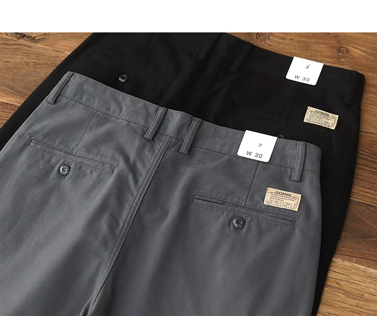 2024 Spring and Autumn New American Retro Woven Twill Chino Cargo Pants Men's Simple 100% Cotton Washed Casual Straight Trousers