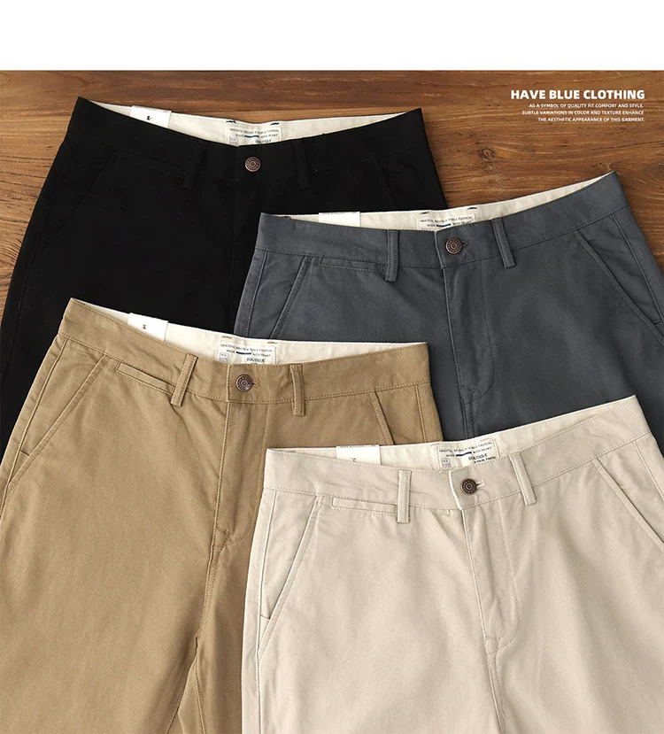 2024 Spring and Autumn New American Retro Woven Twill Chino Cargo Pants Men's Simple 100% Cotton Washed Casual Straight Trousers