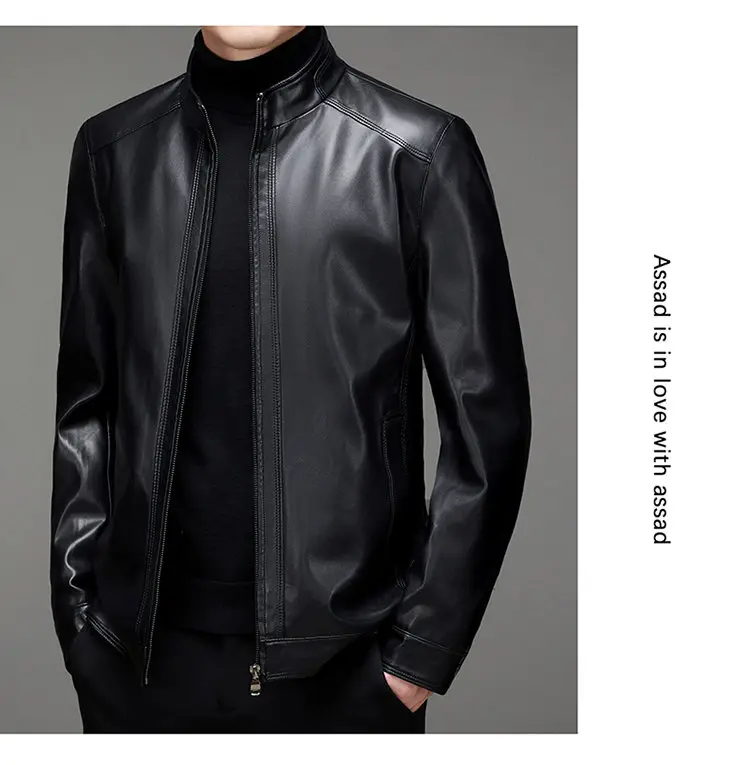 High-quality Men's Stand-up Collar Leather Jacket, Fashionable and Stylish, Casual Travel Premium Sheepskin Leather Jacket