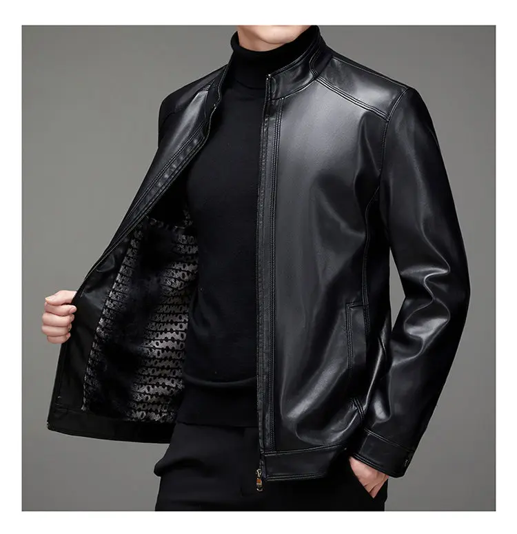 High-quality Men's Stand-up Collar Leather Jacket, Fashionable and Stylish, Casual Travel Premium Sheepskin Leather Jacket