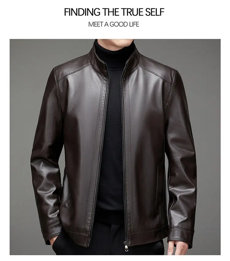 High-quality Men's Stand-up Collar Leather Jacket, Fashionable and Stylish, Casual Travel Premium Sheepskin Leather Jacket