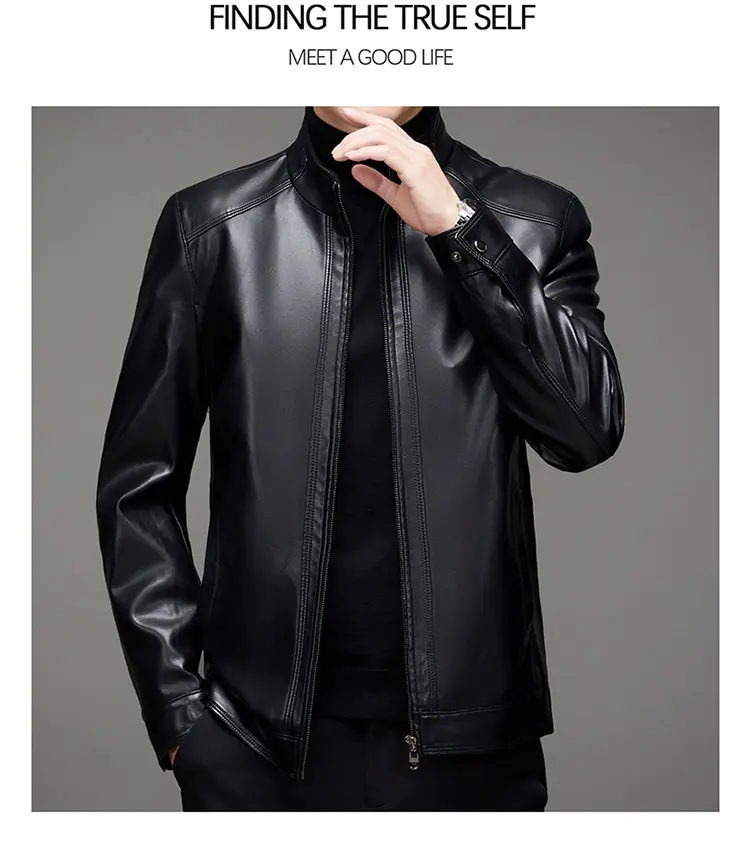 High-quality Men's Stand-up Collar Leather Jacket, Fashionable and Stylish, Casual Travel Premium Sheepskin Leather Jacket