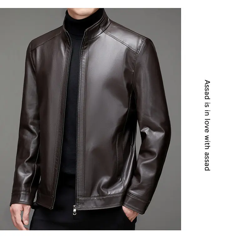 High-quality Men's Stand-up Collar Leather Jacket, Fashionable and Stylish, Casual Travel Premium Sheepskin Leather Jacket