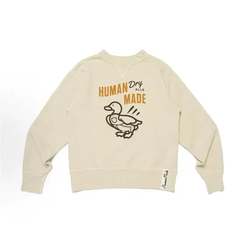 Human Made Vintage Casual Unisex Oversized Crew Neck Sweatshirt Denim Suspender Duck Fleece-Lined Thickened Daily Top