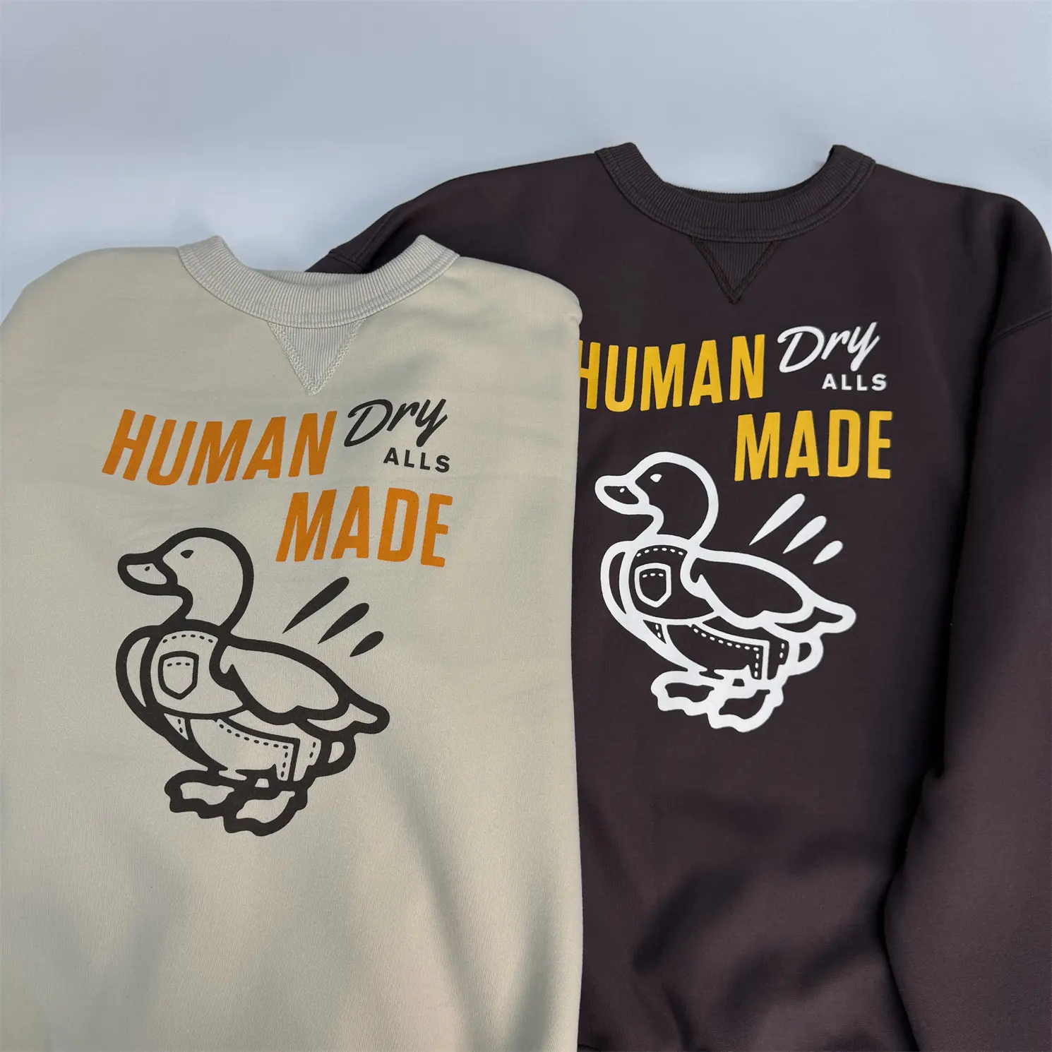 Human Made Vintage Casual Unisex Oversized Crew Neck Sweatshirt Denim Suspender Duck Fleece-Lined Thickened Daily Top