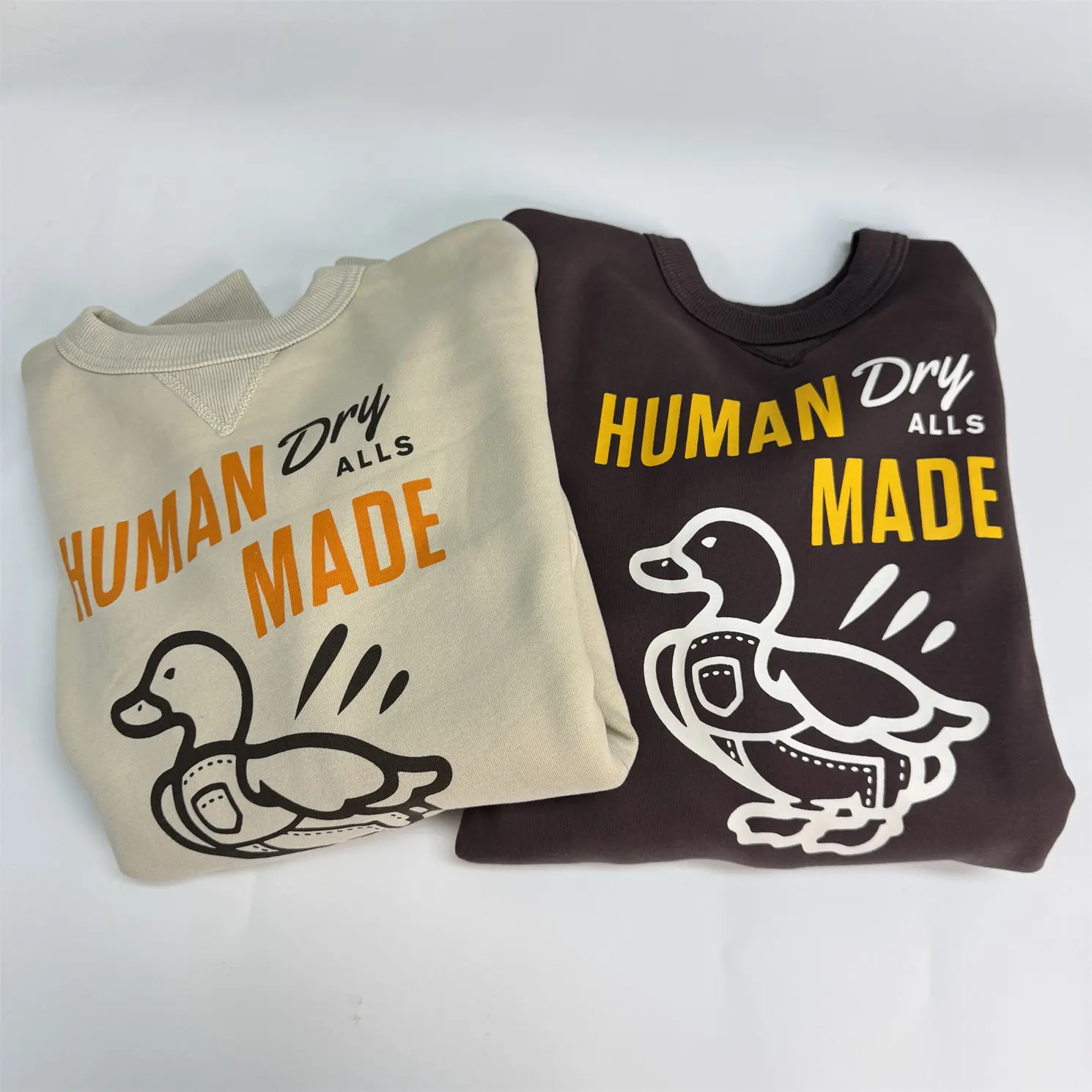 Human Made Vintage Casual Unisex Oversized Crew Neck Sweatshirt Denim Suspender Duck Fleece-Lined Thickened Daily Top