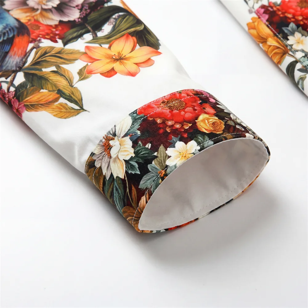 Luxury Leopard Rhinestone Shirt Men Fashion Long Sleeved Floral Shirts Casual Business Formal Dress Shirts Social Party Tops