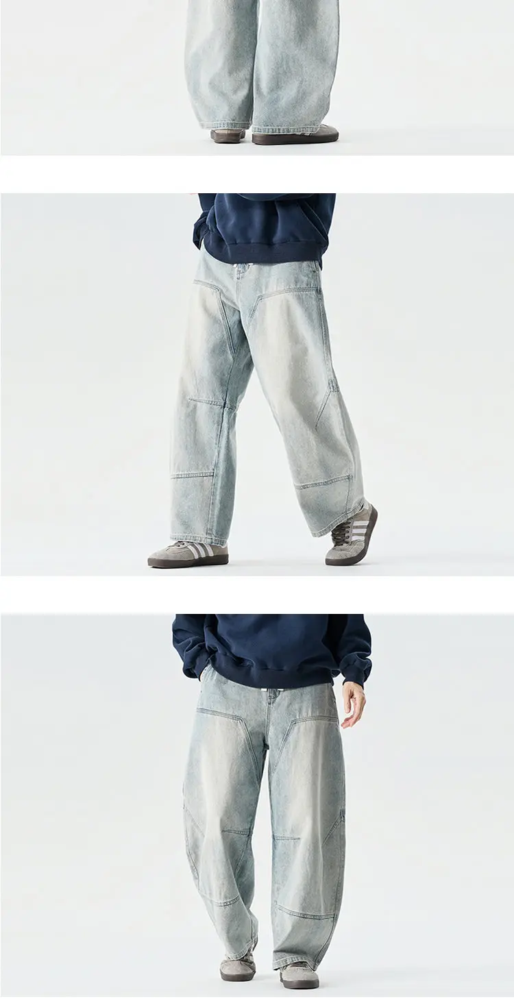2026 Spring Men Denim Pants Men Vintage Elastic Waist Black Jeans Pants Male Harajuku Hip Hop Cotton Oversize Wide Leg Trousers