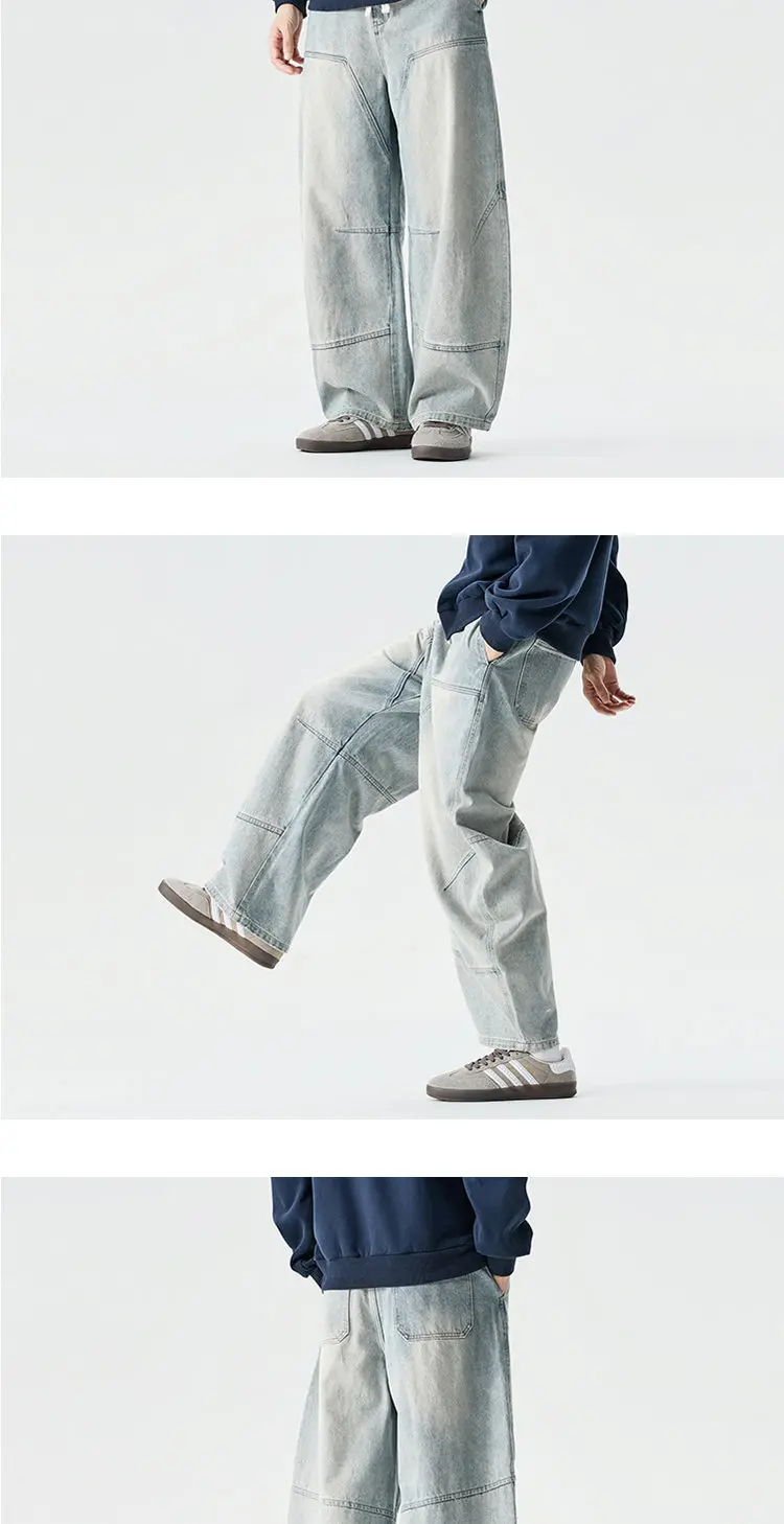 2026 Spring Men Denim Pants Men Vintage Elastic Waist Black Jeans Pants Male Harajuku Hip Hop Cotton Oversize Wide Leg Trousers