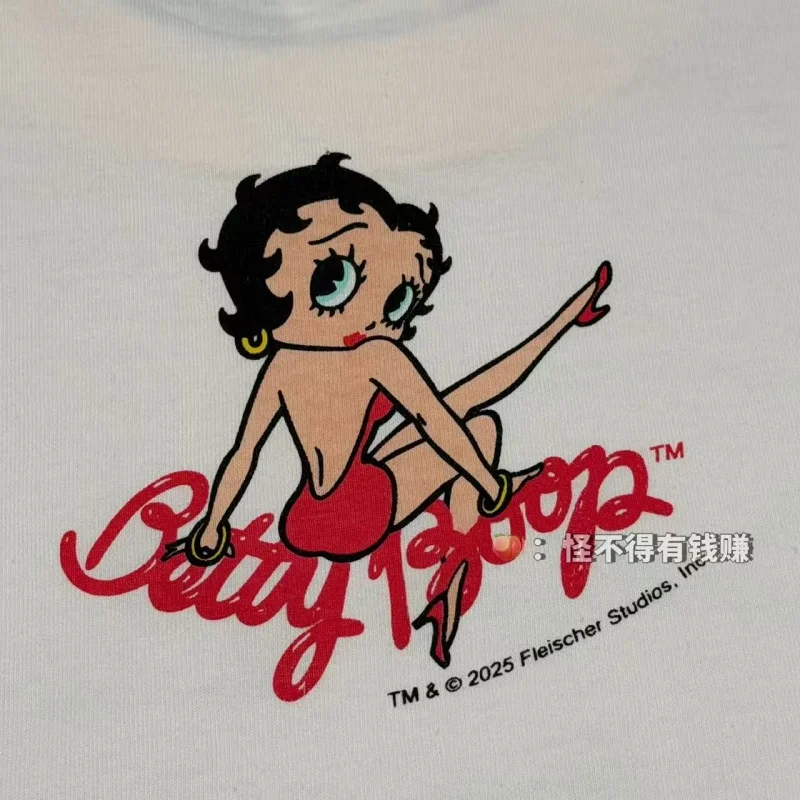 Authentic SAINT Women's Cartoon Tee Off-White Crew Neck No Side Seams Fabric Washed Vintage Summer Casual T-Shirt