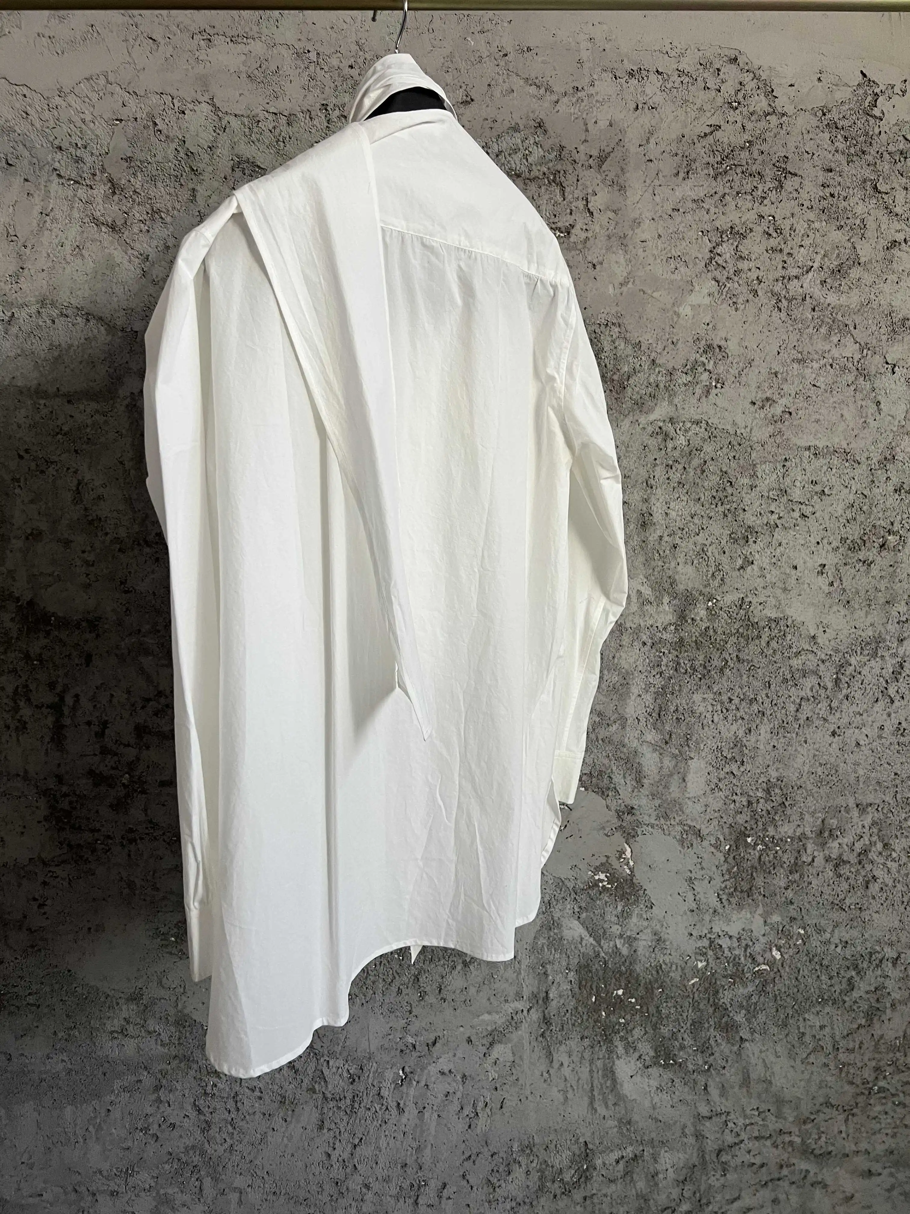 Original pure cotton poplin patchwork, detachable front lacing, bow collar long-sleeved shirt