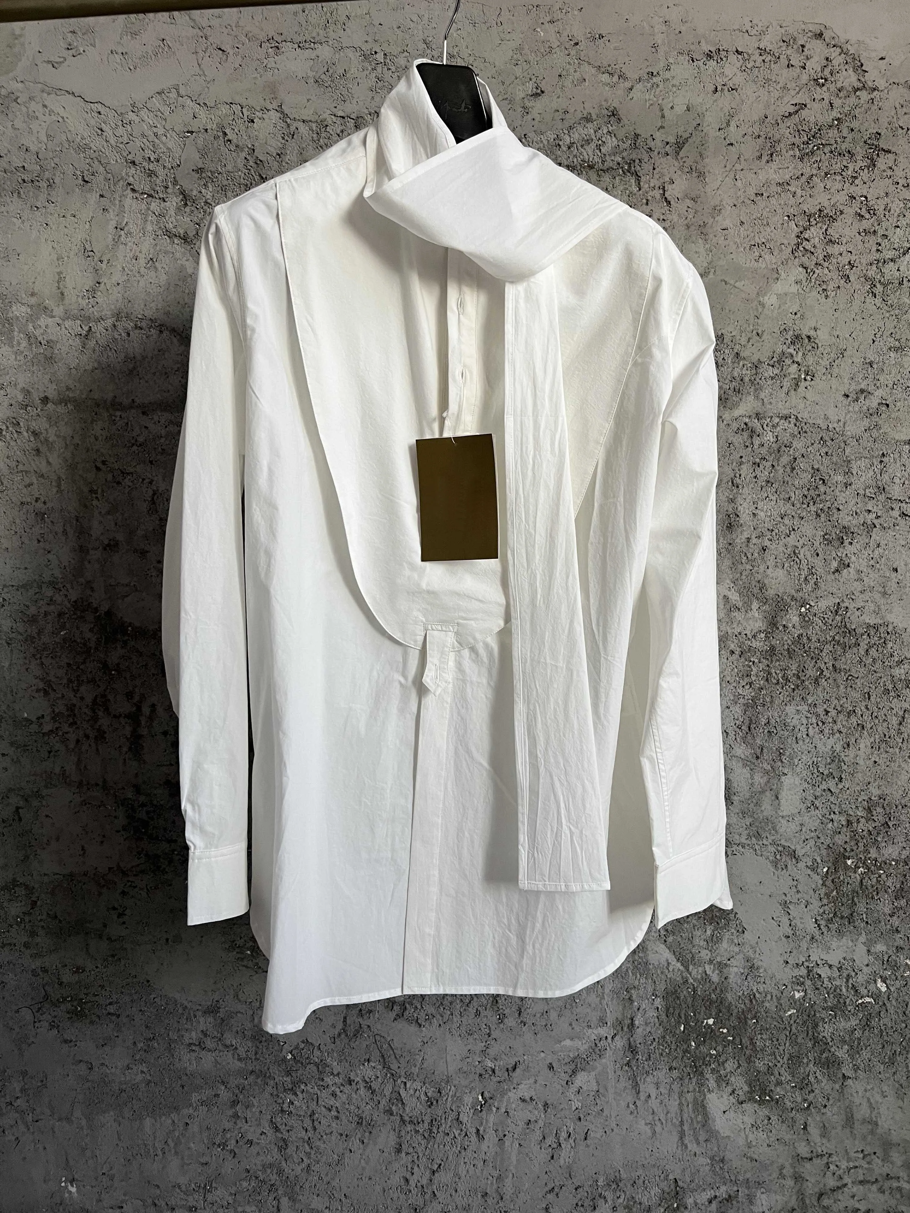 Original pure cotton poplin patchwork, detachable front lacing, bow collar long-sleeved shirt