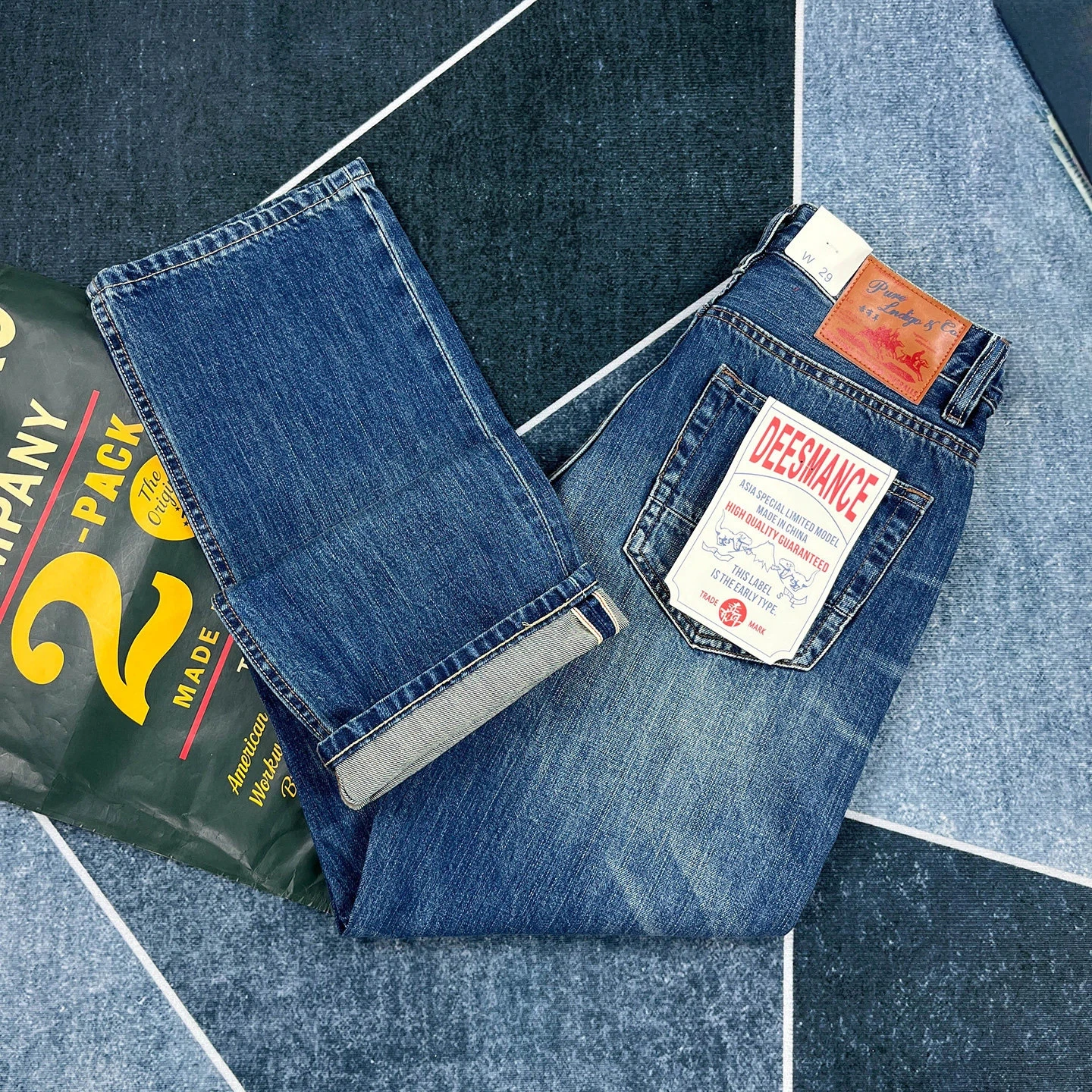 Spring new style red edge red ear jeans men's American retro style loose straight pants Ami trendy khaki