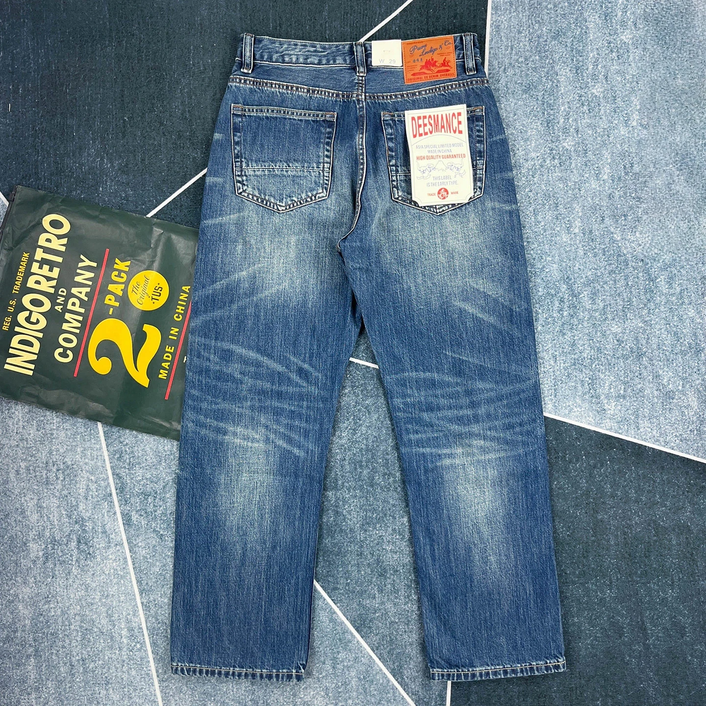 Spring new style red edge red ear jeans men's American retro style loose straight pants Ami trendy khaki