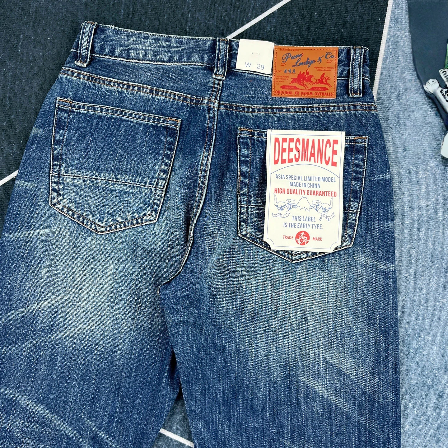 Spring new style red edge red ear jeans men's American retro style loose straight pants Ami trendy khaki