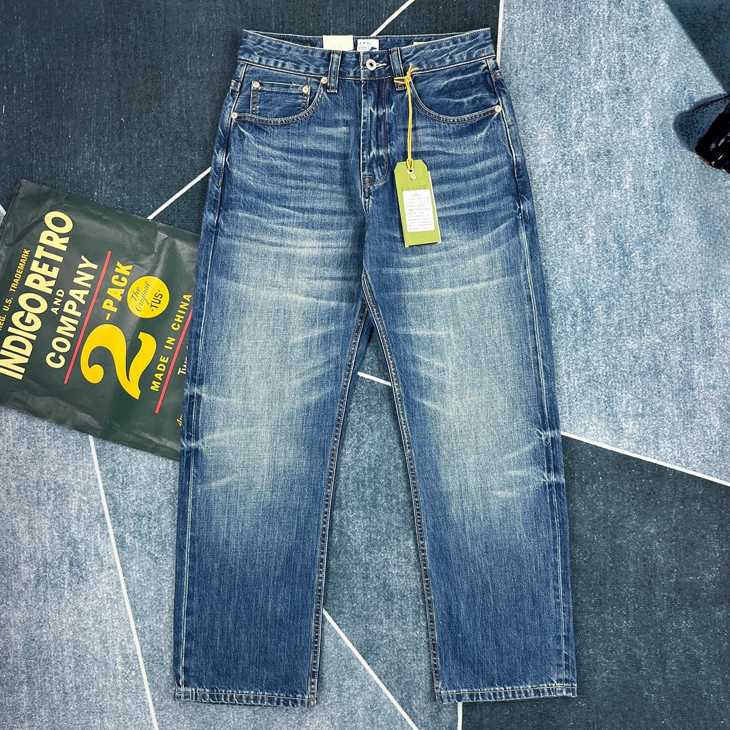 Spring new style red edge red ear jeans men's American retro style loose straight pants Ami trendy khaki