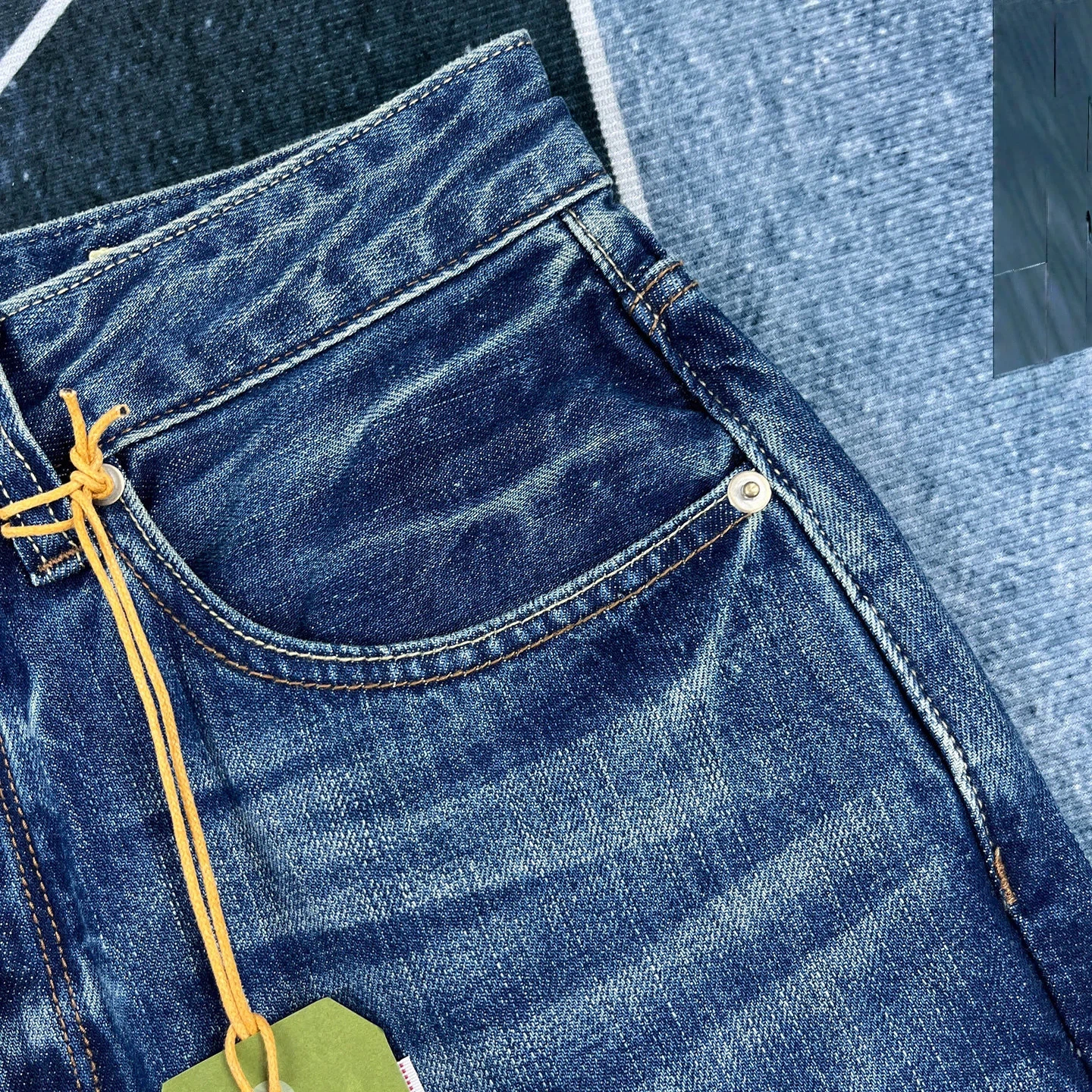 Spring new style red edge red ear jeans men's American retro style loose straight pants Ami trendy khaki