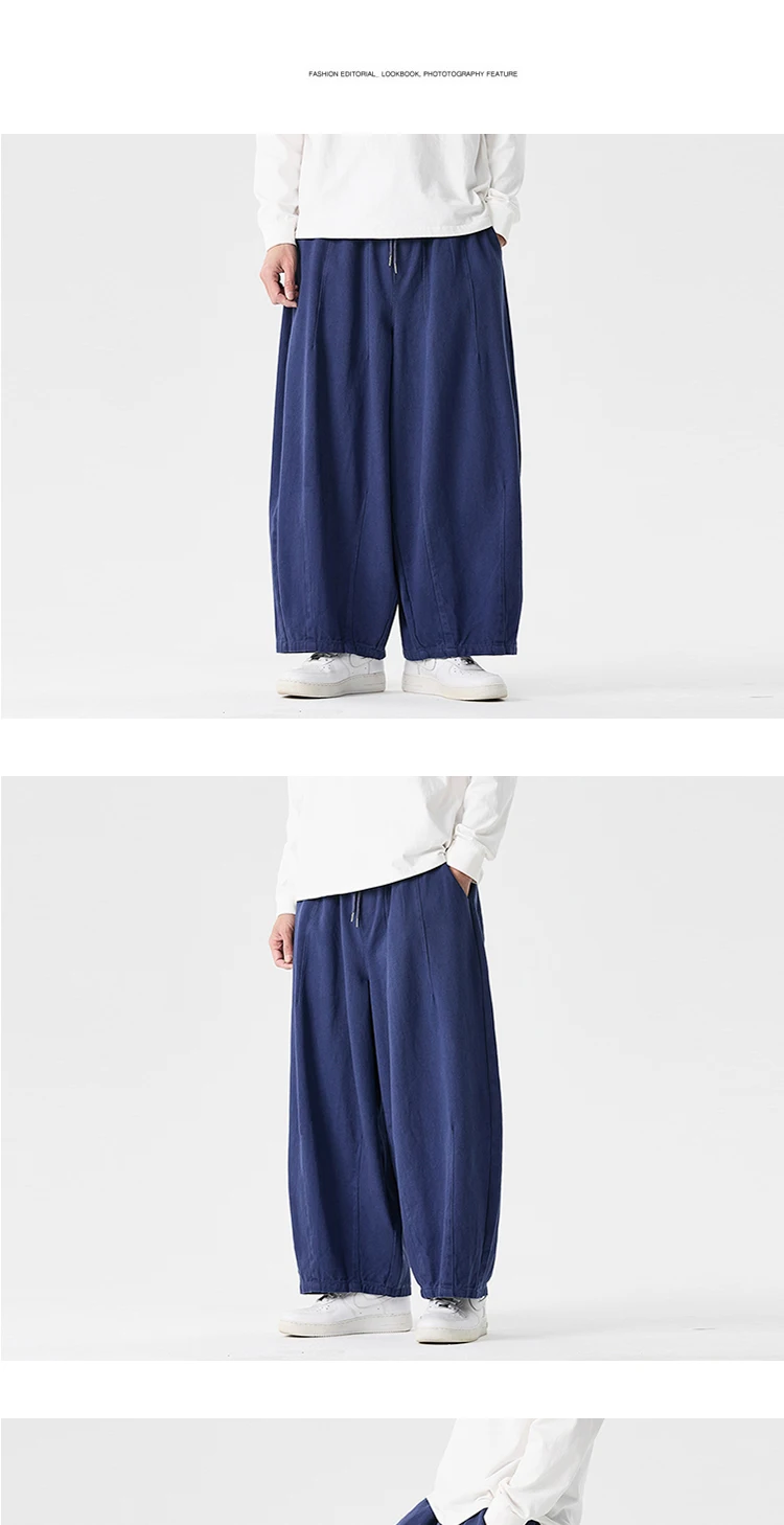 Wide Leg Pants Men's Comfortable to wear Casual Pants Japanese Harun Pants Men's Lantern Drawstring Sweatpant Trousers Plus Size
