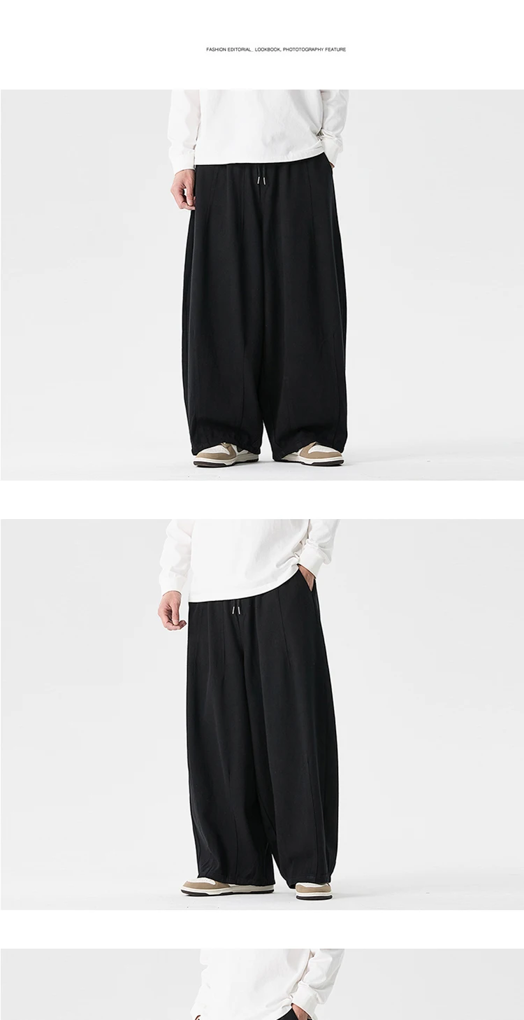 Wide Leg Pants Men's Comfortable to wear Casual Pants Japanese Harun Pants Men's Lantern Drawstring Sweatpant Trousers Plus Size