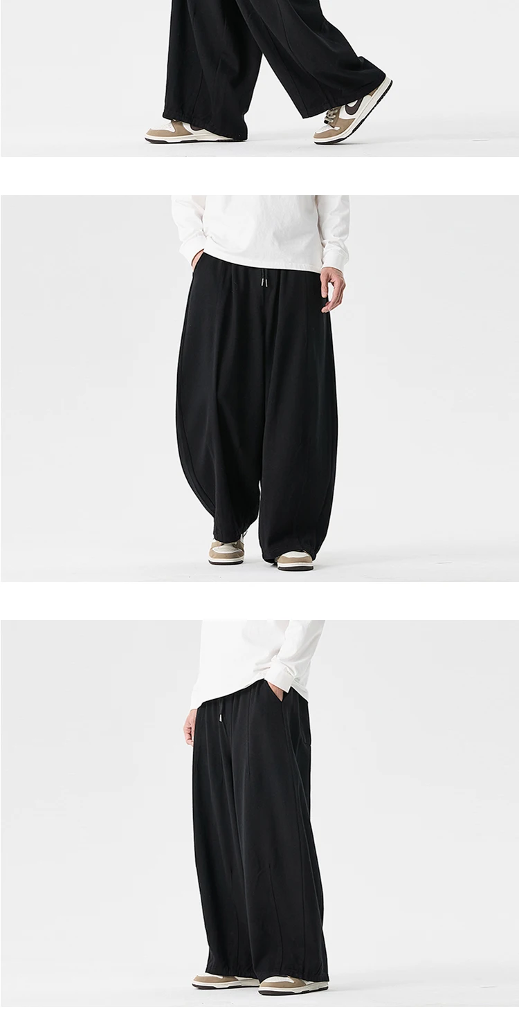 Wide Leg Pants Men's Comfortable to wear Casual Pants Japanese Harun Pants Men's Lantern Drawstring Sweatpant Trousers Plus Size