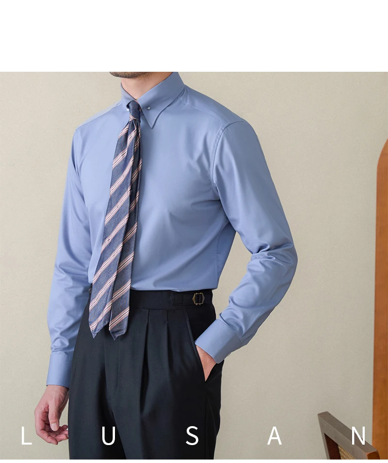 Gentry Business Slim-fit Long-sleeved Shirt Non-ironing Three-proof British Empire Pinhole Collar Shirt All-match Men