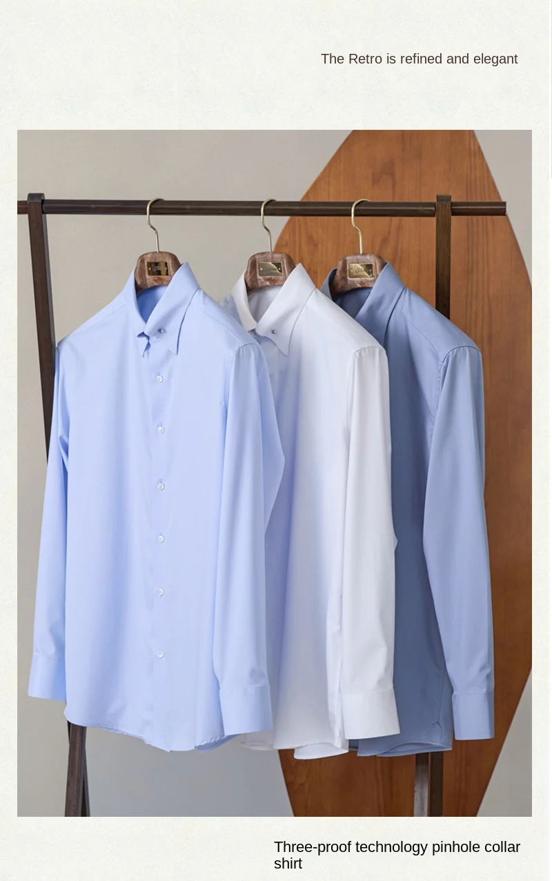 Gentry Business Slim-fit Long-sleeved Shirt Non-ironing Three-proof British Empire Pinhole Collar Shirt All-match Men