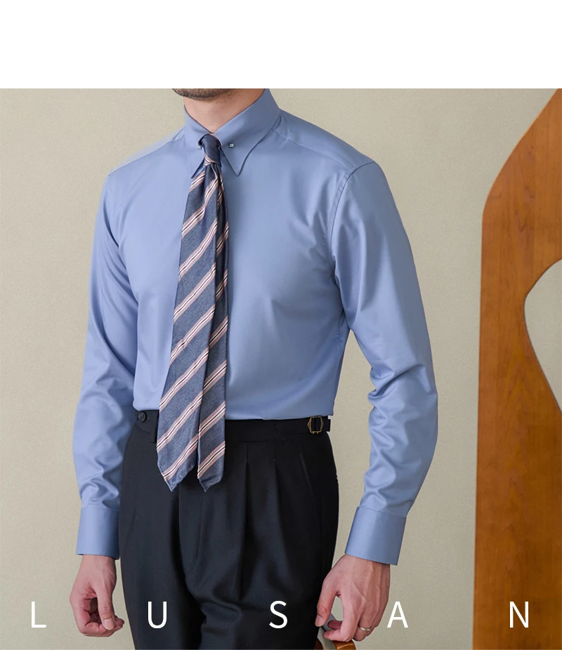 Gentry Business Slim-fit Long-sleeved Shirt Non-ironing Three-proof British Empire Pinhole Collar Shirt All-match Men