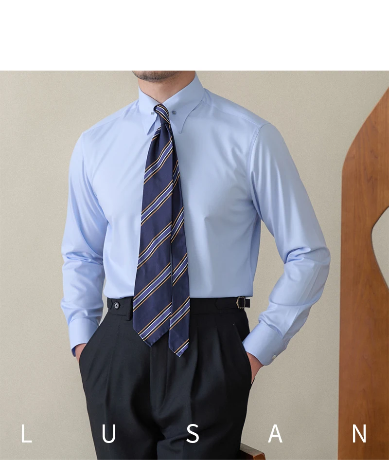 Gentry Business Slim-fit Long-sleeved Shirt Non-ironing Three-proof British Empire Pinhole Collar Shirt All-match Men