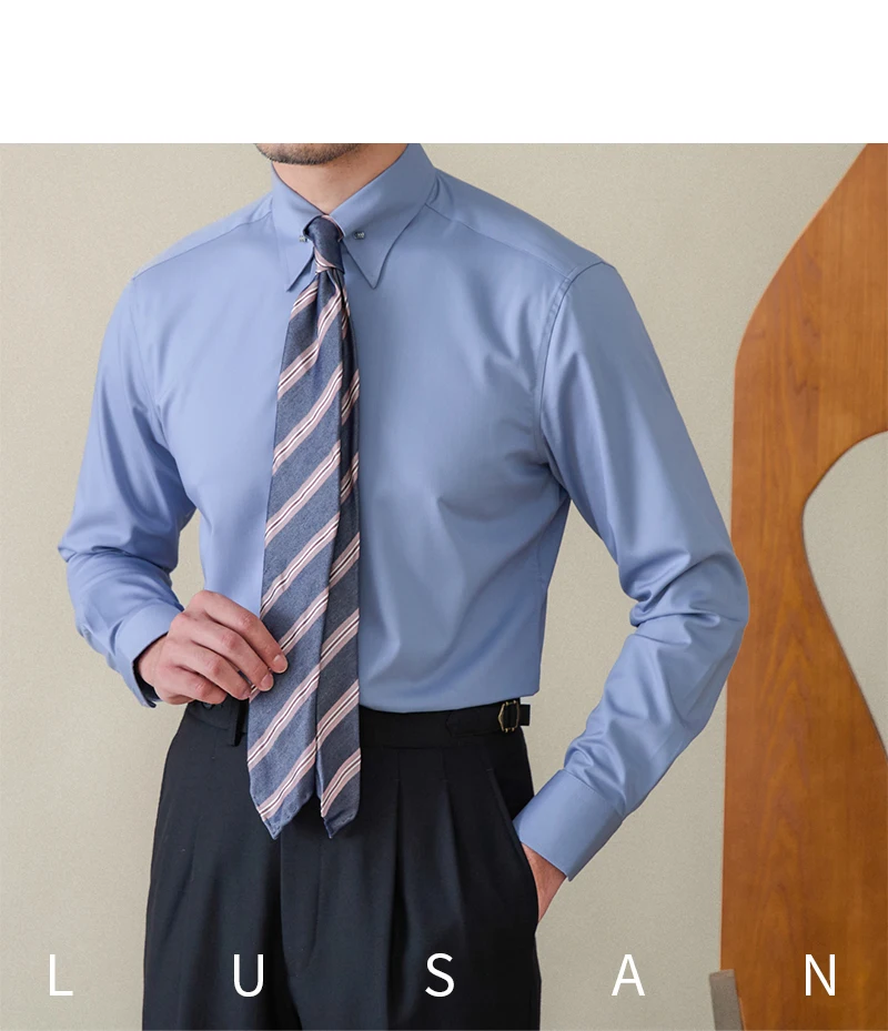 Gentry Business Slim-fit Long-sleeved Shirt Non-ironing Three-proof British Empire Pinhole Collar Shirt All-match Men