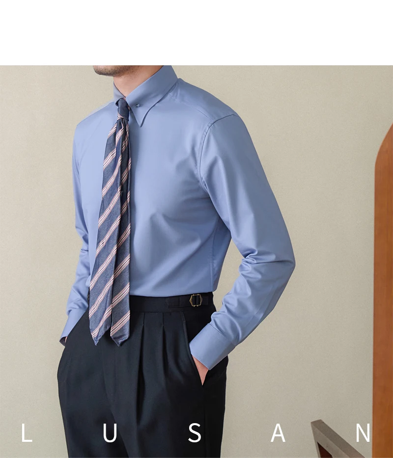 Gentry Business Slim-fit Long-sleeved Shirt Non-ironing Three-proof British Empire Pinhole Collar Shirt All-match Men