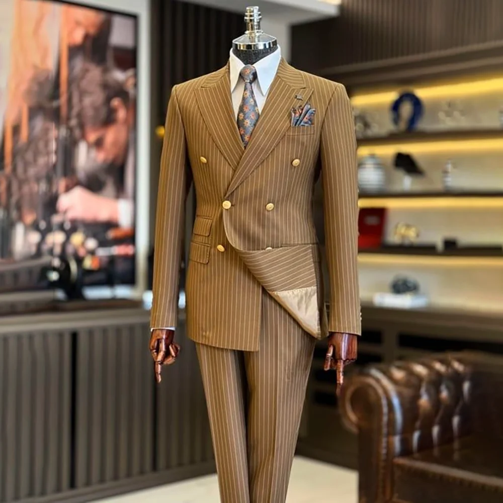 Luxury Handsome 2 Piece Jacket Pants Double Breasted Peak Lapel Slim Fit Business Gentleman Banquet Traje De Hombre Elegant