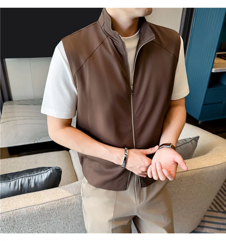 Sustainable Tencel Sleeveless Vest for Men - Summer Breathable Ice Silk Feel Lightweight Stand Collar Zip Front Top
