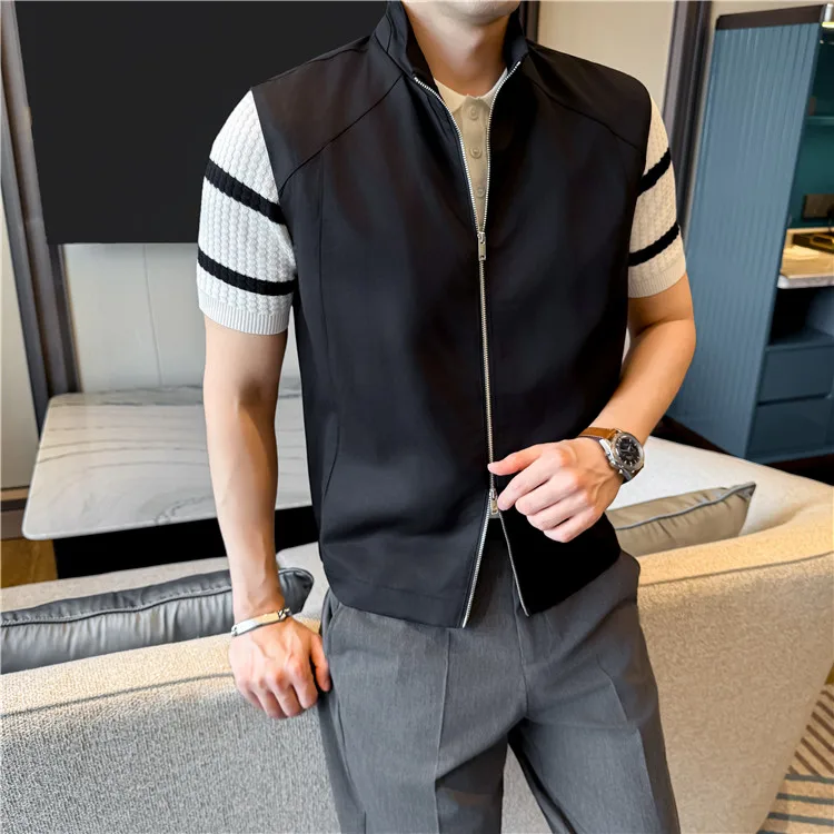 Sustainable Tencel Sleeveless Vest for Men - Summer Breathable Ice Silk Feel Lightweight Stand Collar Zip Front Top