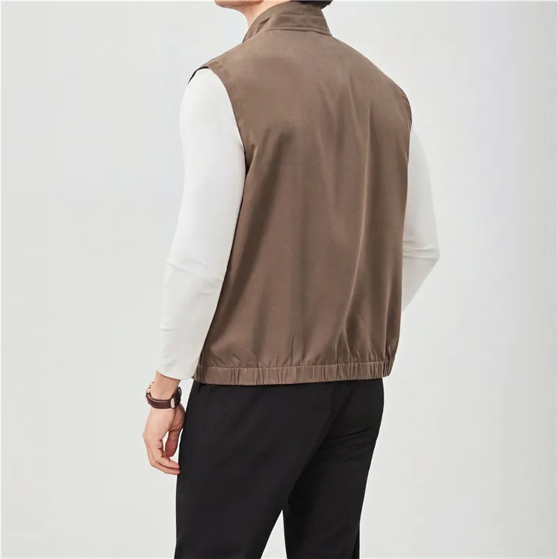 Sustainable Tencel Sleeveless Vest for Men - Summer Breathable Ice Silk Feel Lightweight Stand Collar Zip Front Top