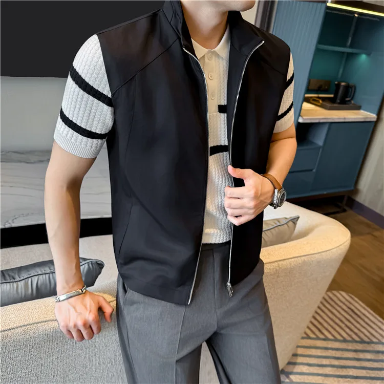 Sustainable Tencel Sleeveless Vest for Men - Summer Breathable Ice Silk Feel Lightweight Stand Collar Zip Front Top