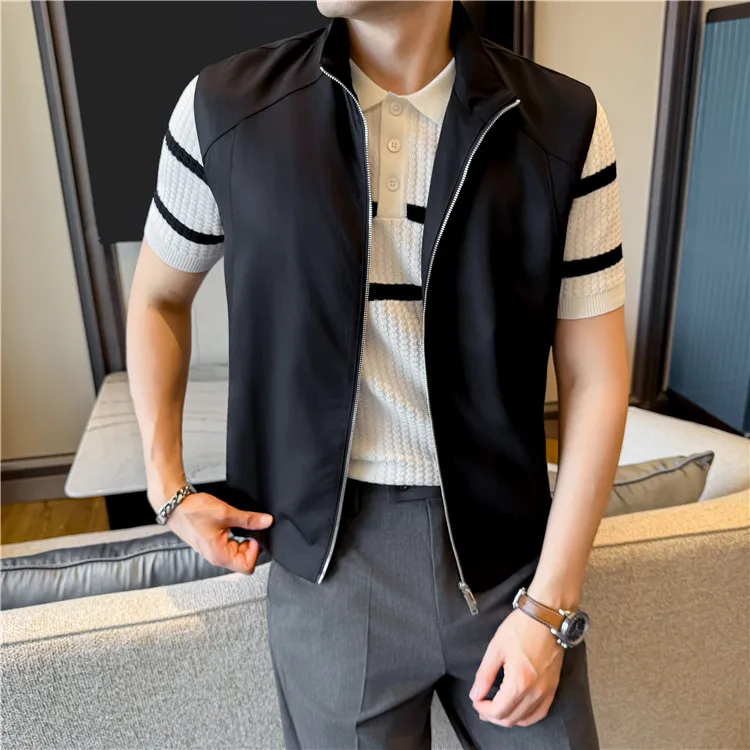 Sustainable Tencel Sleeveless Vest for Men - Summer Breathable Ice Silk Feel Lightweight Stand Collar Zip Front Top