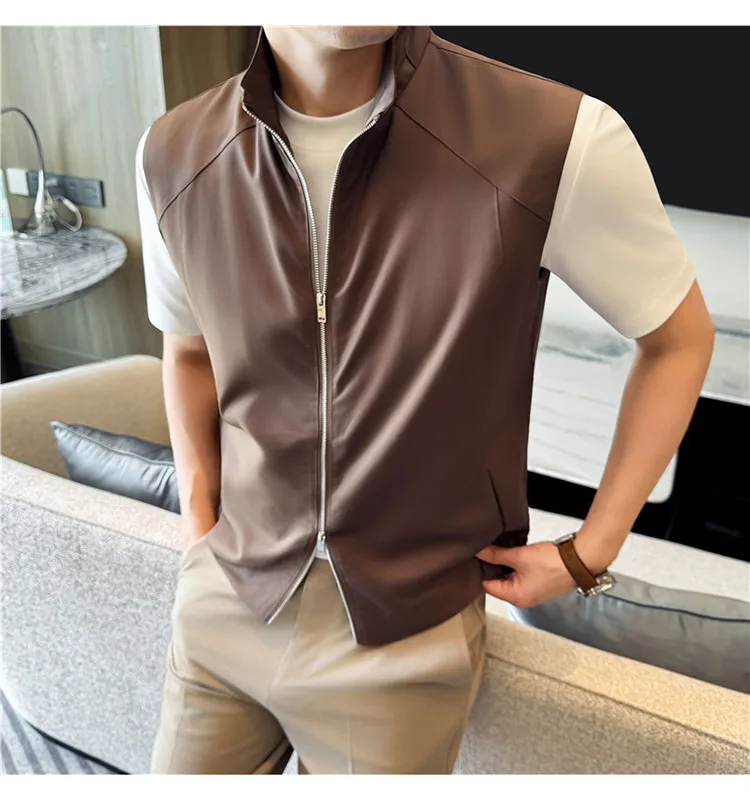 Sustainable Tencel Sleeveless Vest for Men - Summer Breathable Ice Silk Feel Lightweight Stand Collar Zip Front Top