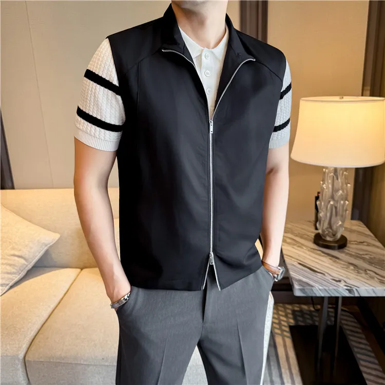 Sustainable Tencel Sleeveless Vest for Men - Summer Breathable Ice Silk Feel Lightweight Stand Collar Zip Front Top