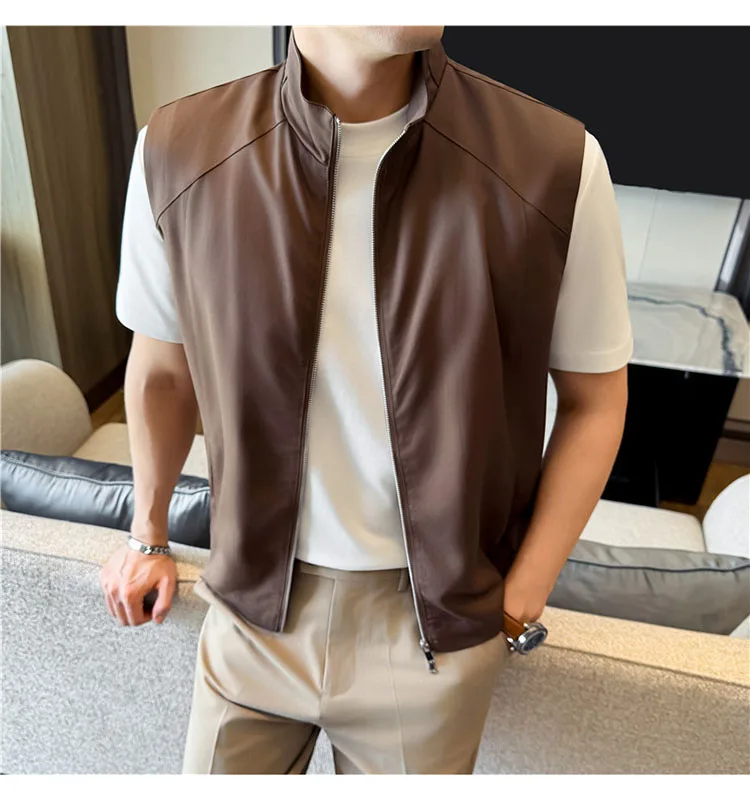 Sustainable Tencel Sleeveless Vest for Men - Summer Breathable Ice Silk Feel Lightweight Stand Collar Zip Front Top