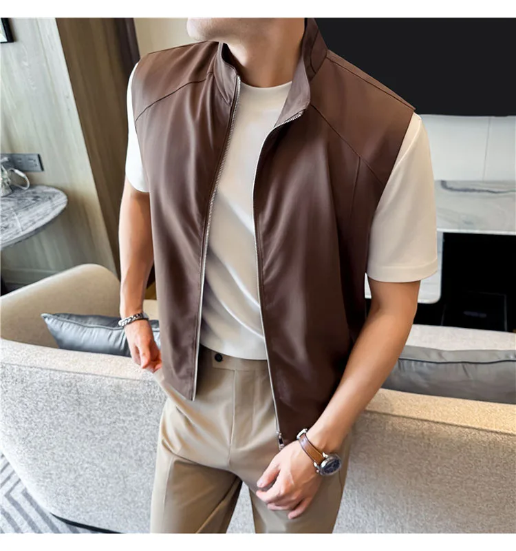 Sustainable Tencel Sleeveless Vest for Men - Summer Breathable Ice Silk Feel Lightweight Stand Collar Zip Front Top