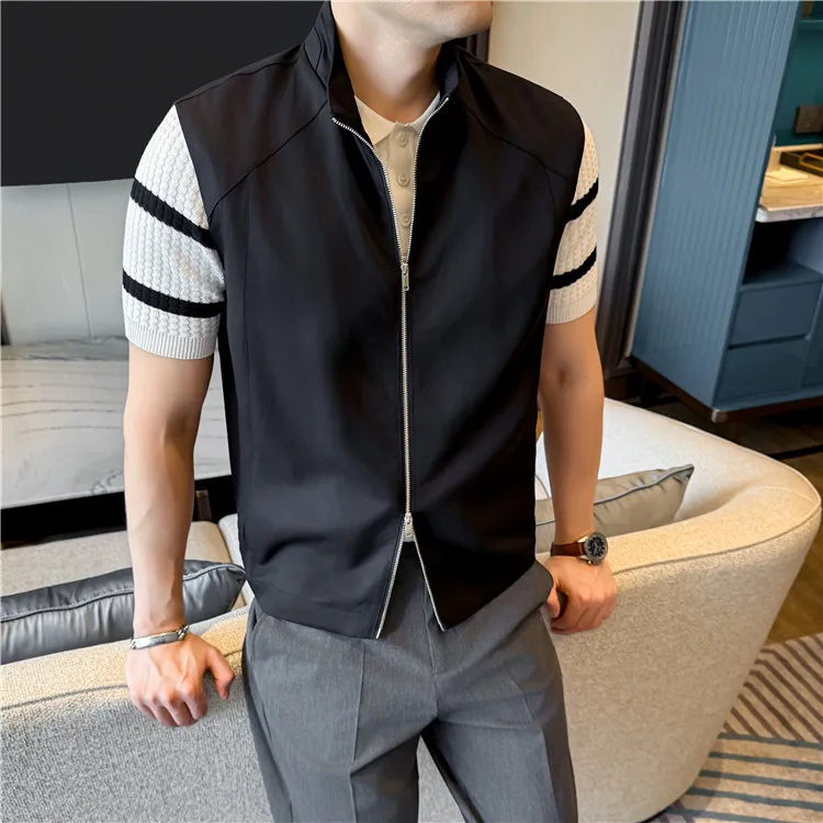 Sustainable Tencel Sleeveless Vest for Men - Summer Breathable Ice Silk Feel Lightweight Stand Collar Zip Front Top