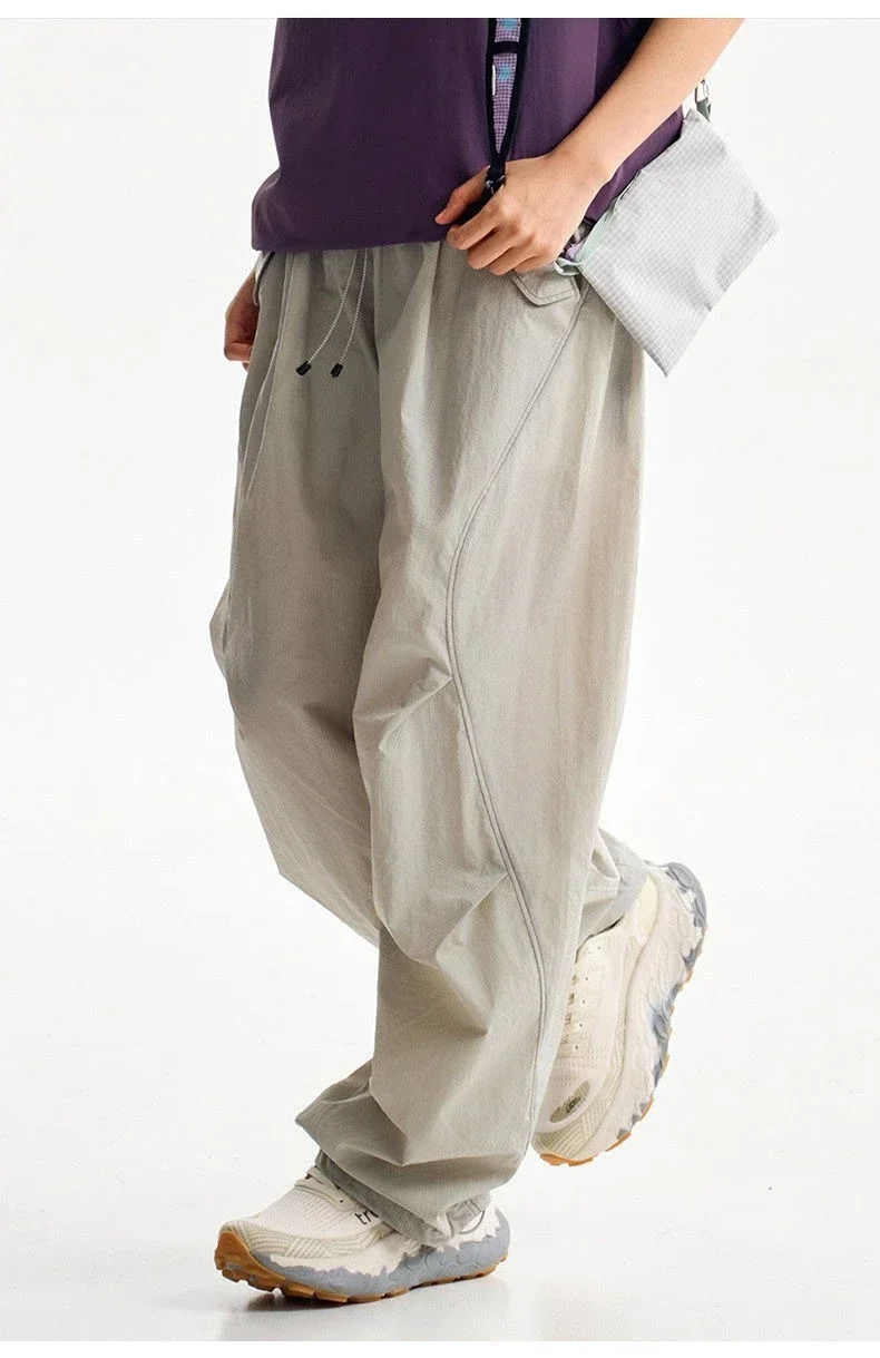 Unisex Outdoor Waterproof Cargo Pants - Quick Dry Wide Leg Techwear Trousers | Windbreaker Hiking Sweatpants with Double